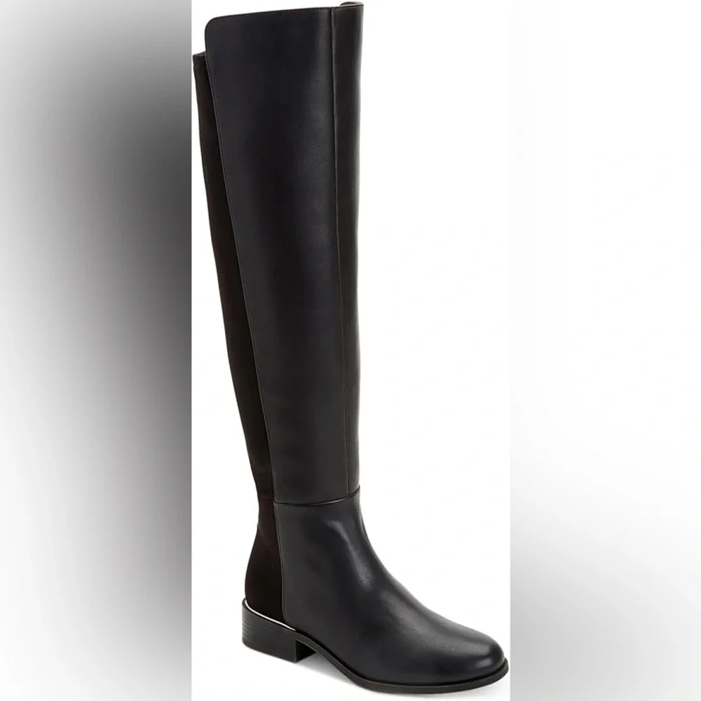 Alfani Ludlowe Almond Toe Leather Over the Knee Black Boots Sz 6.5 BNWOB